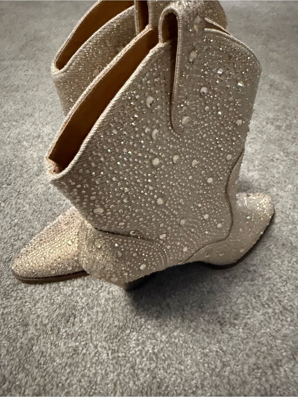 Jessica Simpson Champagne Crystal Cowboy Ankle Boots